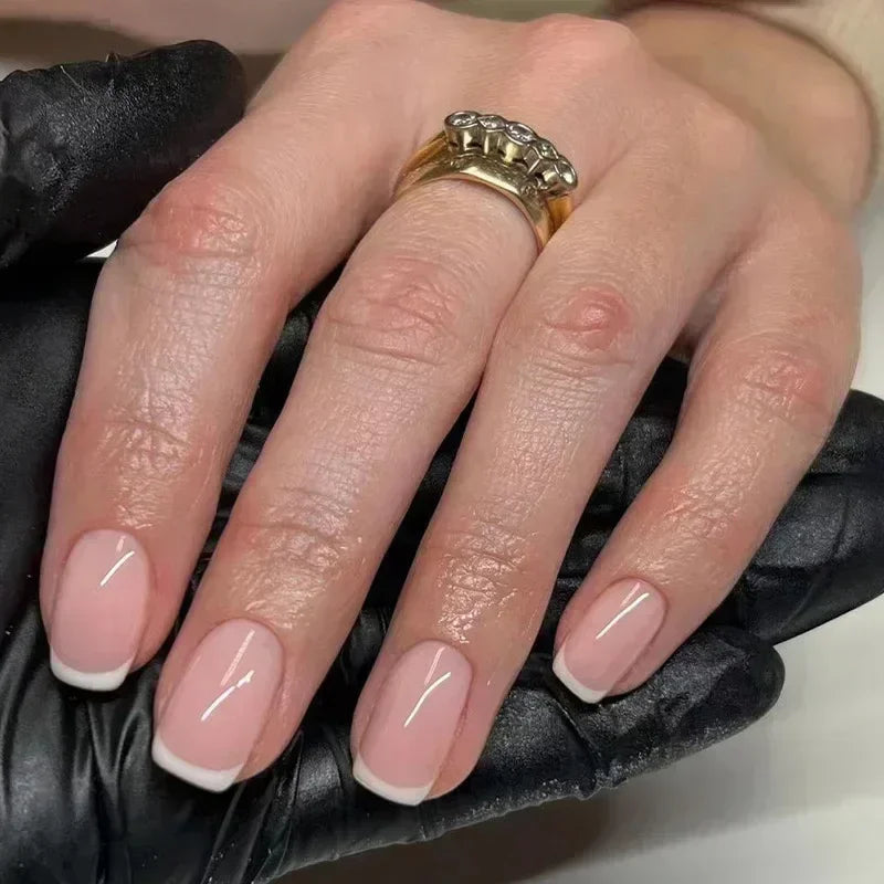 24Pcs French Tip  Press on Nails Short Coffin False Nails Simple Wearable Fake Nails Frosted Full Cover Press on Nail Tips Art