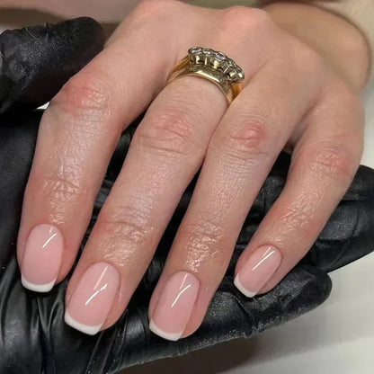 24Pcs French Tip  Press on Nails Short Coffin False Nails Simple Wearable Fake Nails Frosted Full Cover Press on Nail Tips Art