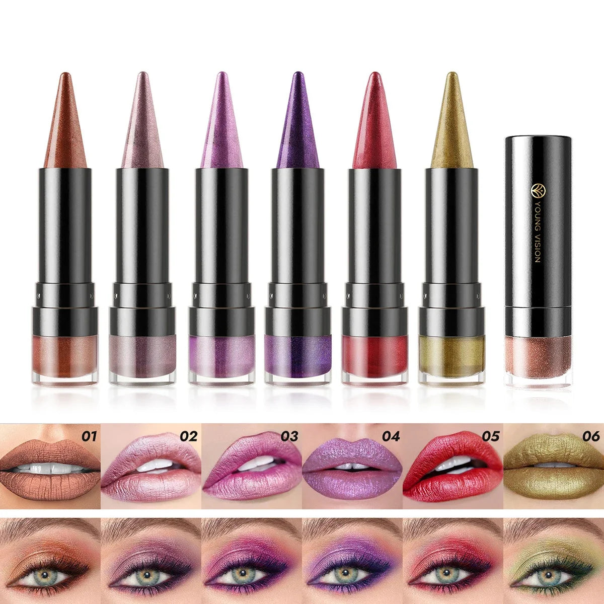 Metallic Purple Lipstick Tapered Lip Liner Waterproof Easy To Apply Non-stick Nude Red Glitter Lipstick Crayon Eyeshadow Pencil