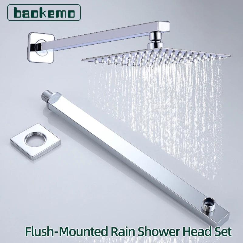 Shower Head 10/12 inch Rainfall Shower Head with Wall Mounted Shower Arm Bathroom Shower Accessories