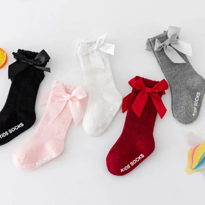 Girls Stockings Big Bow Baby Knee High Socks Kids Mesh Ballet Toddlers Lace Children Clothing Infant Anti-Slip Legging Bodysuits