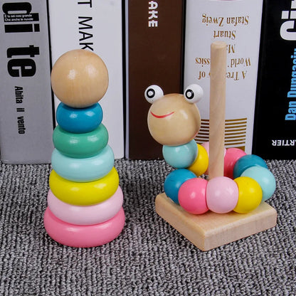 Children Rainbow Tower Ferrule Wooden Toy Stacking Circle Baby Early Childhood Education Puzzle Ring Montessoris Toys Kids