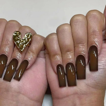 24Pcs Full Cover False Nails with Glue Long Square Coffin Fake Nails French Detachable Ballet Love Pattern Design Press on Nails