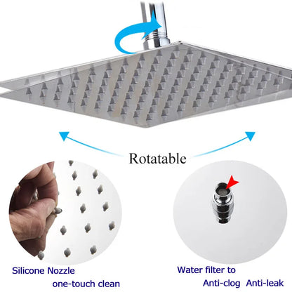 Shower Head 10/12 inch Rainfall Shower Head with Wall Mounted Shower Arm Bathroom Shower Accessories