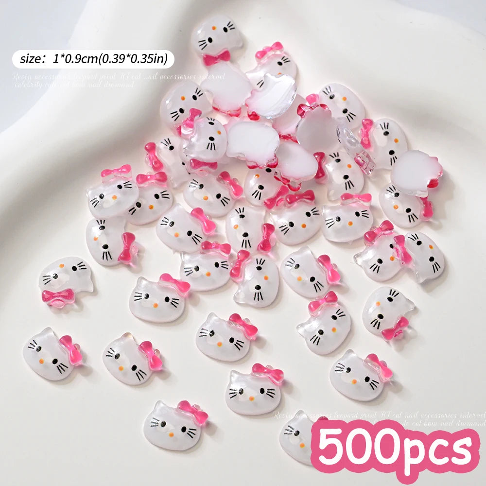 500pcs Cute Sanrio Nail Art Charms 3D Pink Bow Hello Kitty Cinnamoroll Nail Decoration