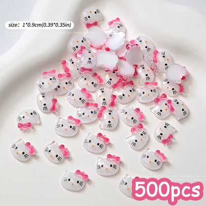 500pcs Cute Sanrio Nail Art Charms 3D Pink Bow Hello Kitty Cinnamoroll Nail Decoration