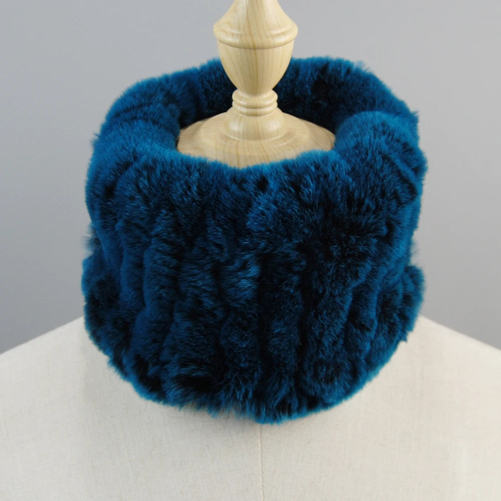Good Elastic Rex Rabbit Fur Ring Scarves Winter Warm Women Genuine Rex Rabbit Fur Scarf Knitted Real Natural Fur Wraps Headbands