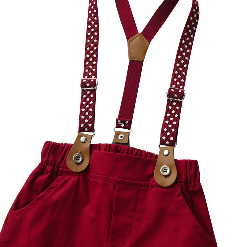 1 2 3 4 5 6 Years Boy Summer Costume Star Print Suspender Set Solid T-shirt Shorts Children Toddler Wedding Suis Kid Cotton Set