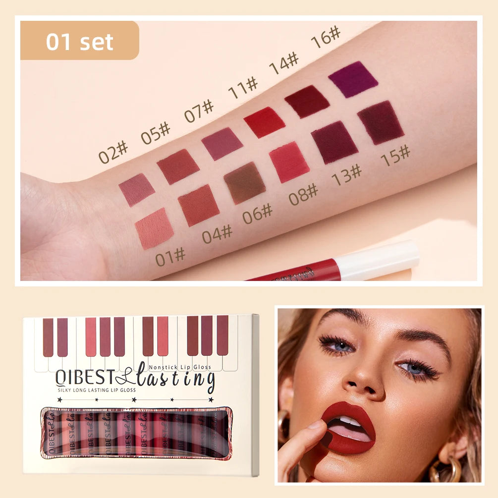 12 non-stick cup lip glaze set velvet matte mist liquid lipstick waterproof