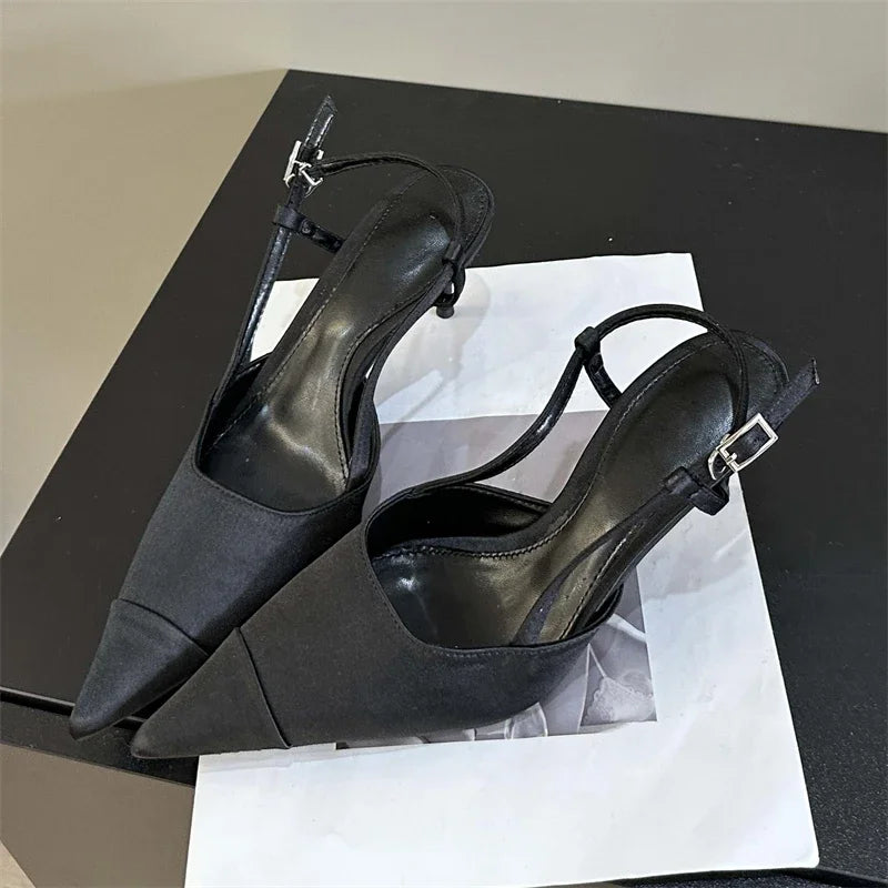 High Quality Satin Buckle Strap Women Pumps Sandals Fashion Shallow