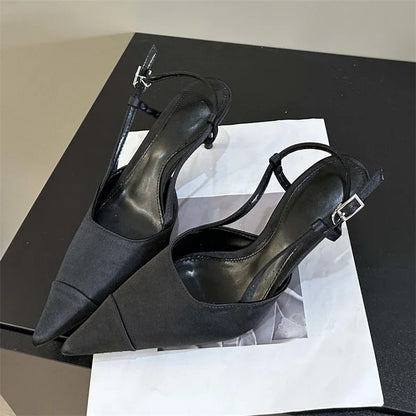 High Quality Satin Buckle Strap Women Pumps Sandals Fashion Shallow