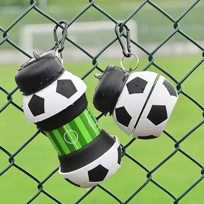 1 Liter Foldable Football Kids Water Bottles Portable Sports Water Bottle Football Soccer Ball Shaped Water Bottl Silicone Cup