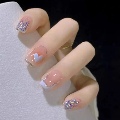 24Pcs New White Daisy Fake Nails Short Simple Detachable Wearable Armor Wearing Reusable False Nails Ballerina Press on Nail Set