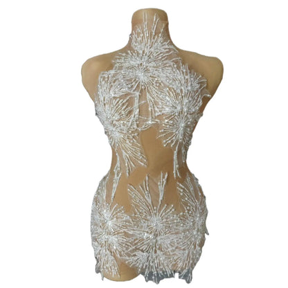 Sparkly Rhinestones Pearls Snow Short Dress