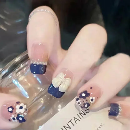 24pcs Detachable Short Press on Nails Y2k rhinestone False Nails with Glue Ballet Sweet Cool Girls Artificial False Nails Tips