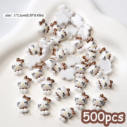500pcs Cute Sanrio Nail Art Charms 3D Pink Bow Hello Kitty Cinnamoroll Nail Decoration