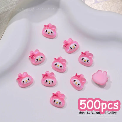 500pcs Cute Sanrio Nail Art Charms 3D Pink Bow Hello Kitty Cinnamoroll Nail Decoration