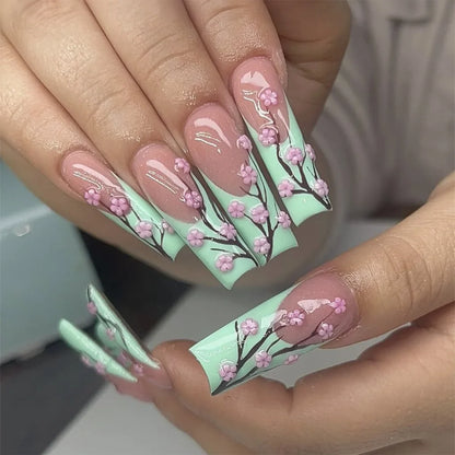 24pcs Artifical Bails With Glue Fake Nail Tips With Design Detachable Press On Nails Long Fake Nail Finished Nail Piece Sticker