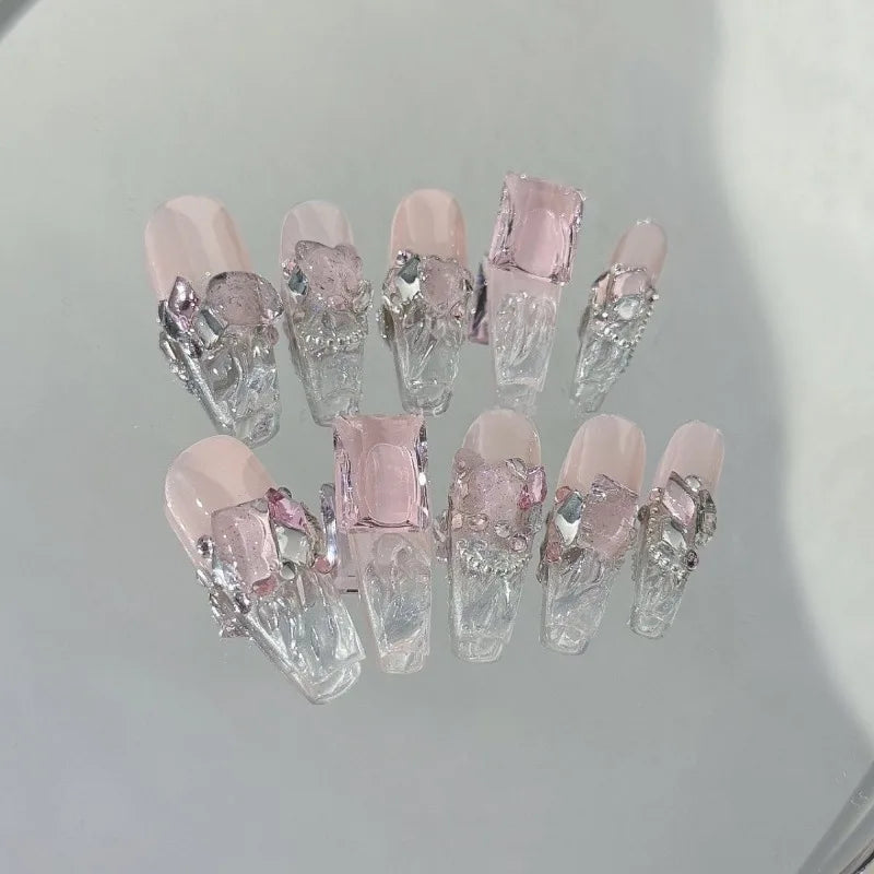 10Pcs Handmade transparent  Press on Nails 3D Diamonds Ice Cube