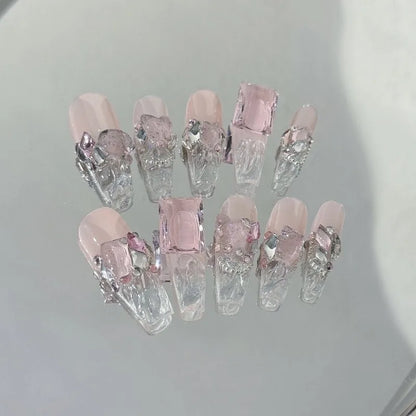 10Pcs Handmade transparent  Press on Nails 3D Diamonds Ice Cube