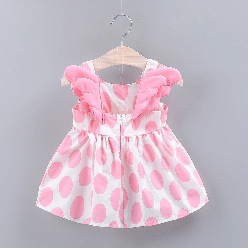 0-3 Year Old Girls Summer New Girls Dress With Halter Cherub Wings Polka Dot Promotional Girls Dress Birthday Party Team Dress