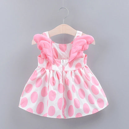 0-3 Year Old Girls Summer New Girls Dress With Halter Cherub Wings Polka Dot Promotional Girls Dress Birthday Party Team Dress
