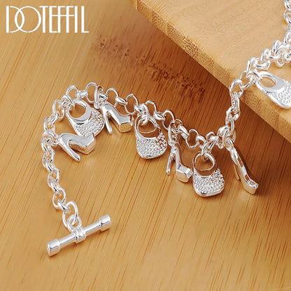 Silver Color High Heels Bag Pendant Bracelets Chain For Women Charm Wedding Engagement Jewelry