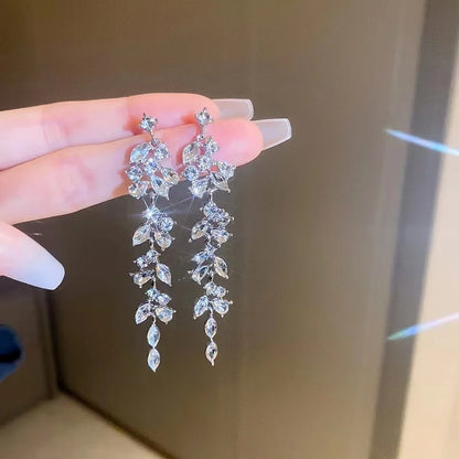 Fashion Trend Unique Design Elegant Delicate Luxurious Zirconia Leaf Tassel Earrings High Jewelry Wedding Party Gifts For Women