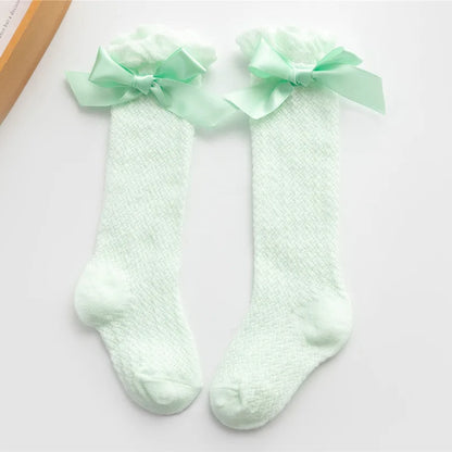1 Pairs For Baby Girls Socks Summer Kids Knee High Long Sock Children Bow Tie Out Cotton Mesh Socks Infant Thin Soft Solid Socks