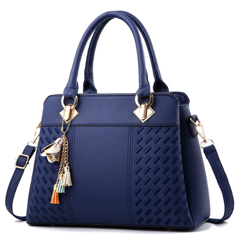 Women Handbags Tassel PU Leather Totes Bag Top-Handle Embroidery Crossbody Bag