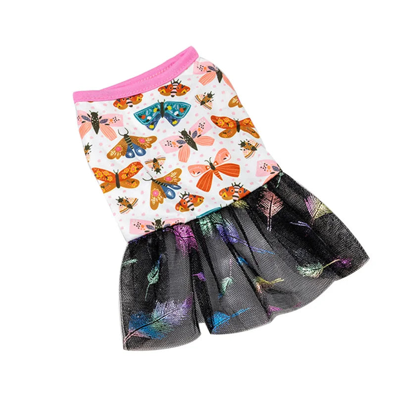 Lace Puppy Skirt Dog Dress Pet Apparel Mesh Fashion Printing Skirt Spring Summer Thin Pet Clothes Sweet Cute Princess Dress