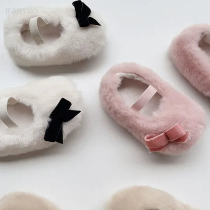 Autumn Winter Baby Dress Shoes Cute Ballet Style Todllers Walking Shoe Warm Cotton Korean Style Hairy Princess Shoes 0-18Months