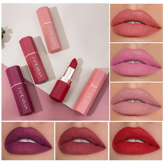 HANDAIYAN 6 Colours Matte Lipstick Velvet Easy Tinting Long-lasting LippenstiftTinted Balm 24 Hours WaterproofMakeup Lip Makeup
