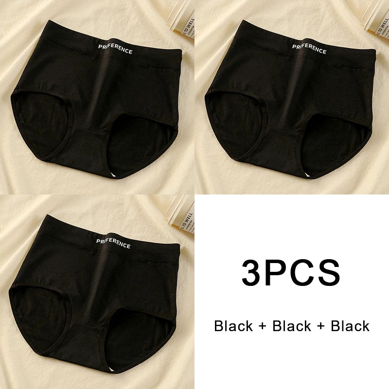 3PCS/set Color Panties Cotton Women Comfortable High-waist Underwear Soft Lingerie Breathable Female Panty Fitness Sports Briefs