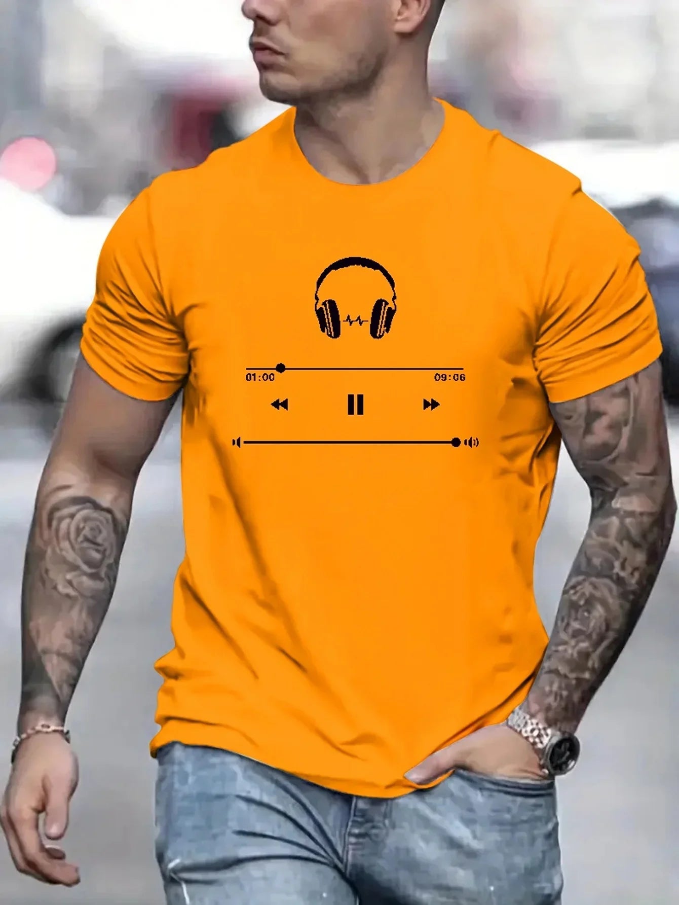 Music Lovers 3d Pattern Printed Men's Cotton Medium Stretch T-Shirt Trend Personality Men's Summer Casual Loose Quality Clothing