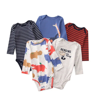 Ircomll 5 PCS Long Sleeve Baby Boys Girls Bodysuit Baby Girl Boy Clothes Infant Bodysuit Sets for Children 0 to 12 months bebe