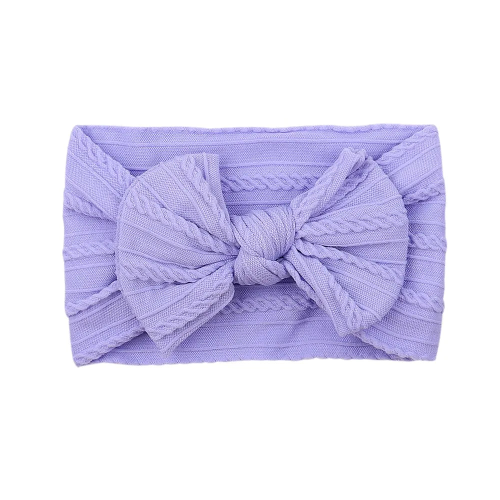 Solid Colors Cables Turban Kids Bows Headwear Headband For Baby Girls Newborn Soft Nylon Elastic Hair Bands Hair Accessories
