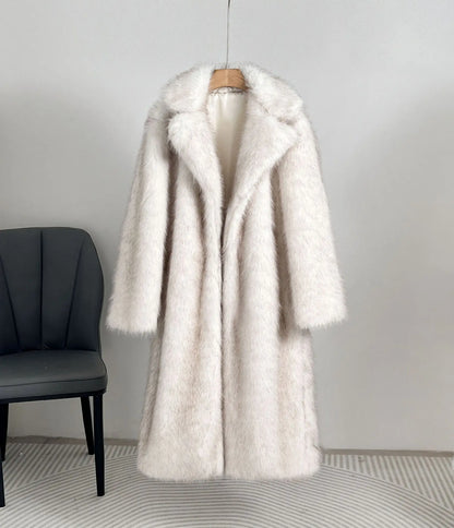 UCXQ Fashion Faux Fur Coat European Style Lapel All Match Covered Button Loose Casual Long Women's Coats New Winter 23C2945