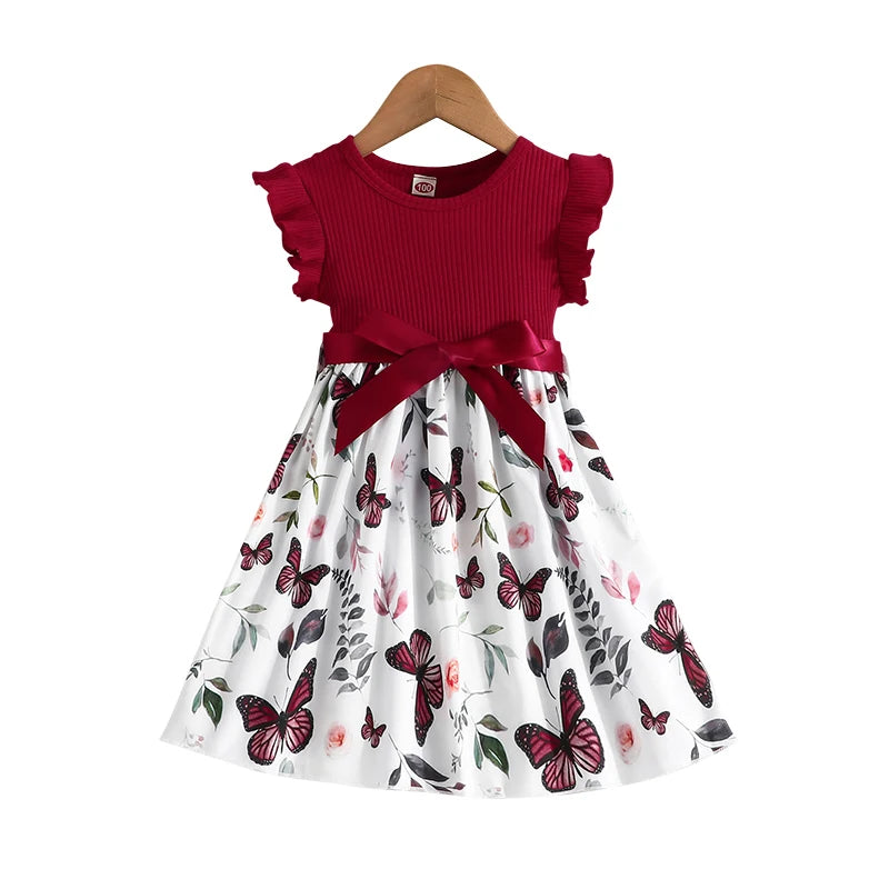 Set For Kids  Girl 3-7 Years old Ruffled Sleeve Butterfly Floral Tulle Cute Princess Formal Dresses