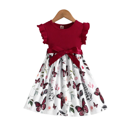 Set For Kids  Girl 3-7 Years old Ruffled Sleeve Butterfly Floral Tulle Cute Princess Formal Dresses