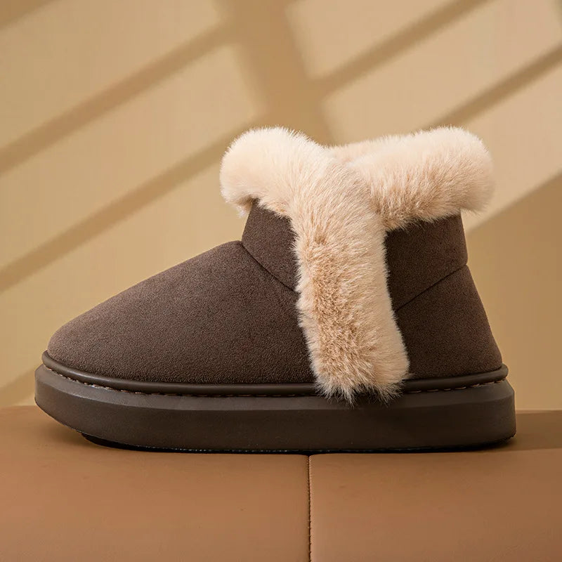 Litfun Women Winter Furry Snow Boots Outdoor Warm Fuzzy Lined Cotton Boots Non-slip Comfort House Cotton Shoes Soft Plush Shoes