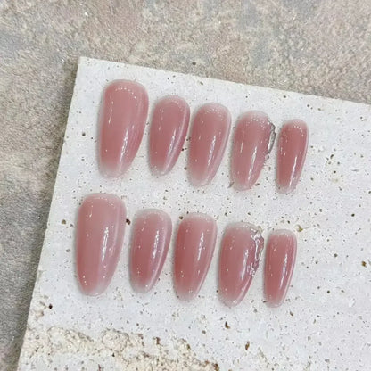 10Pcs Handmade Almond Press on Nails Medium Moonlight Pink Nail