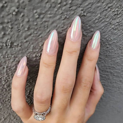 24Pcs Mid-length False Nails with Almond Head Design Brown Gold Lines Fake Nails Oval Wearable French Press on Nail Tips