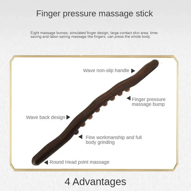 New 8 Beads Gua Sha Massage Stick Carbonized Wood Back Body Meridian Scrapping Therapy Wand Muscle Relaxing Acupuncture Massager