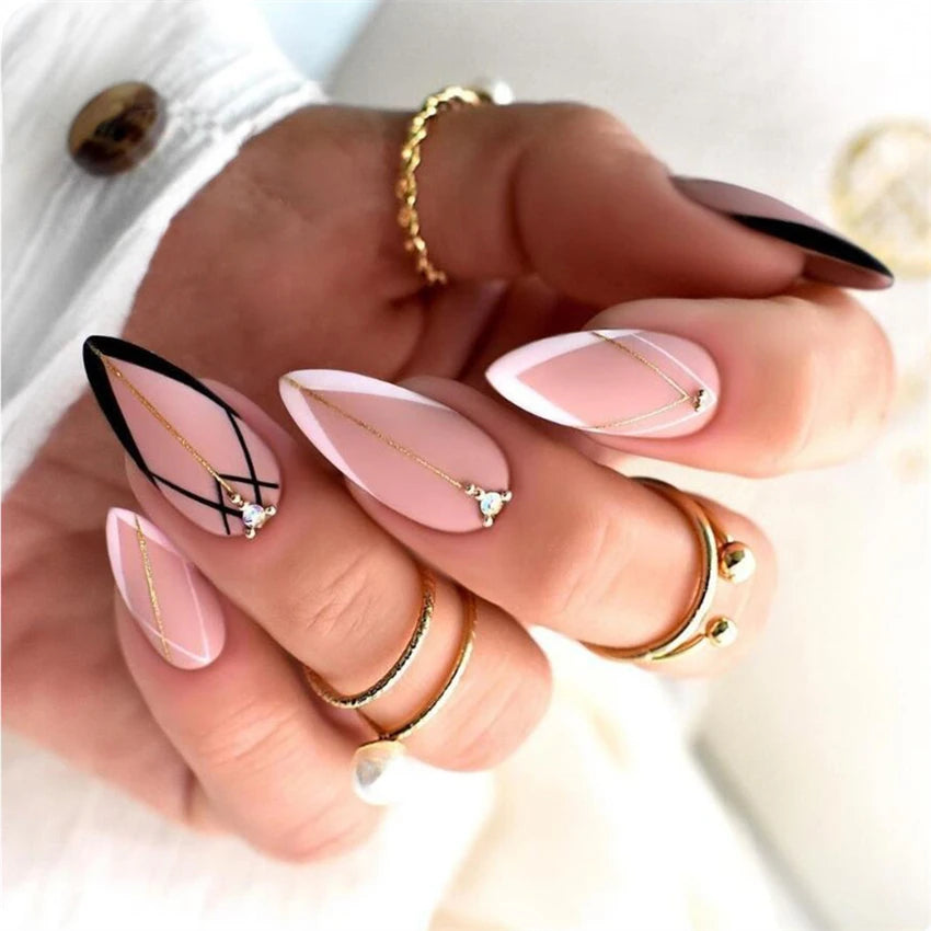 24Pcs Short Square Nude Fake Nails Art White Edge Glossy Artificial French False Nails Removable Full Cover Press on Nail Tips