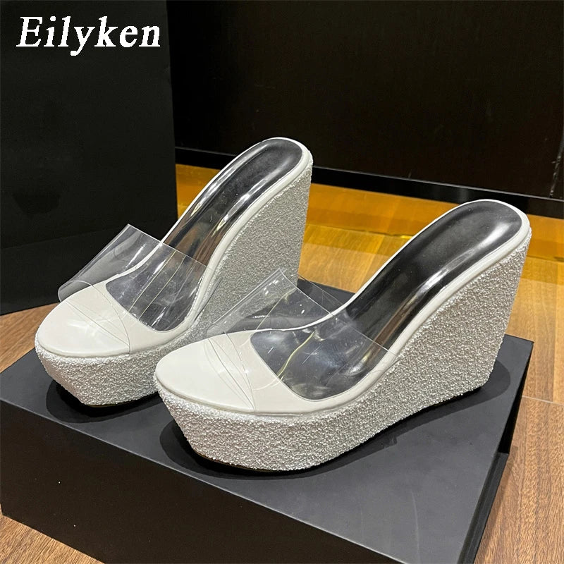 2025 PVC Transparent Platform Wedges Slippers Women Street Style High Heels Shoes