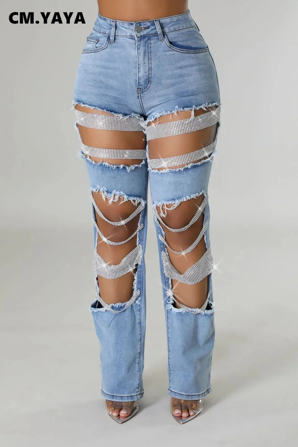Pearl Beading Ripped Hollow Out Tassel Wide Leg Jeans 2025