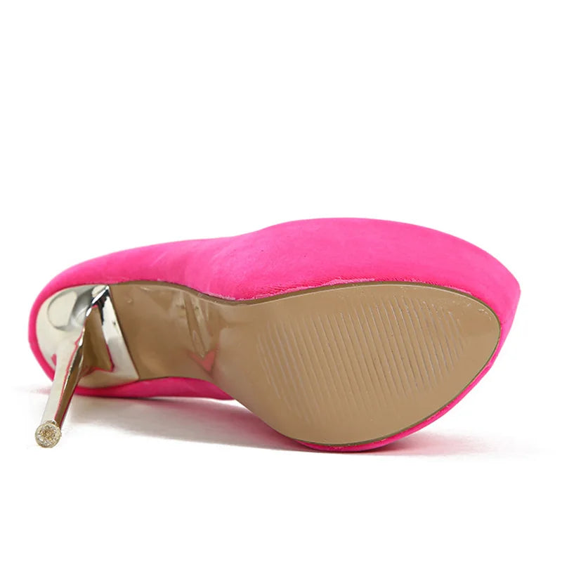 Aneikeh 2025 Fashion Sexy Platform Round Head Thin Heels Pumps Women's Flock Super High Heels Shoes