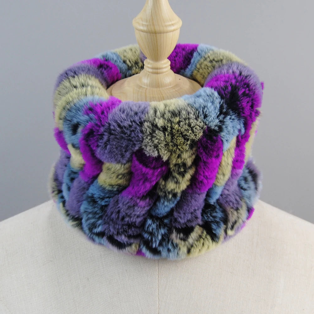 Good Elastic Rex Rabbit Fur Ring Scarves Winter Warm Women Genuine Rex Rabbit Fur Scarf Knitted Real Natural Fur Wraps Headbands