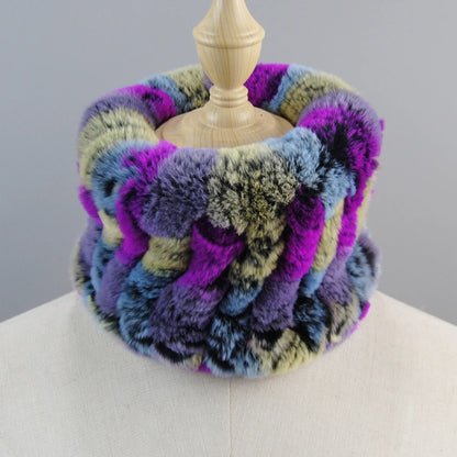 Good Elastic Rex Rabbit Fur Ring Scarves Winter Warm Women Genuine Rex Rabbit Fur Scarf Knitted Real Natural Fur Wraps Headbands